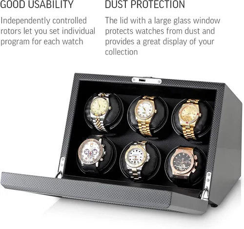 Vista 6 de Bobinador de reloj para 6 relojes automáticos con opción de parada del motor y compartimento de batería