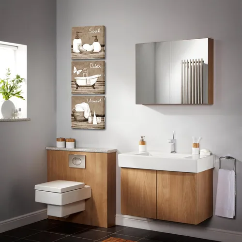 Vista 2 de RnnJoile Imágenes de baño beige para pared, arte de pared para bañera o spa, impresiones decorativas para relajarse y relajarse, arte para baño