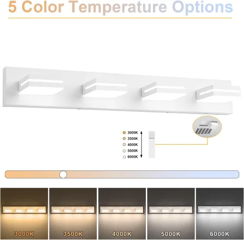 Vista 3 de SineRise - Lámparas LED modernas para tocador de baño (4 luces, 30 pulgadas) (5CCT, regulables), lámparas modernas de pared para baño de acrílico