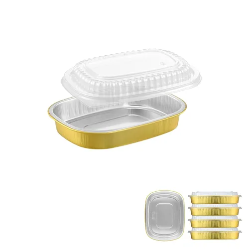 Vista 16 de Bandejas ovaladas de papel de aluminio con tapas a presión (paquete de 5) Recipiente reutilizable de servicio pesado 2 veces más grueso de 25