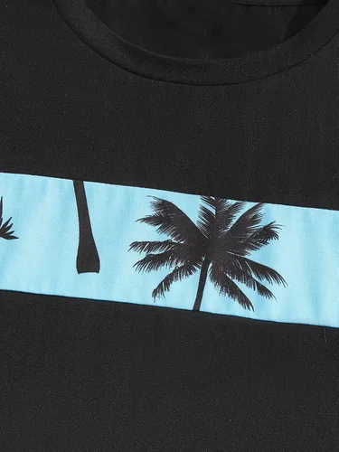 Vista 4 de SOLY HUX Conjunto de 2 piezas para hombre con estampado gráfico de letras, camiseta de manga corta y pantalones cortos con cordón en la cintura