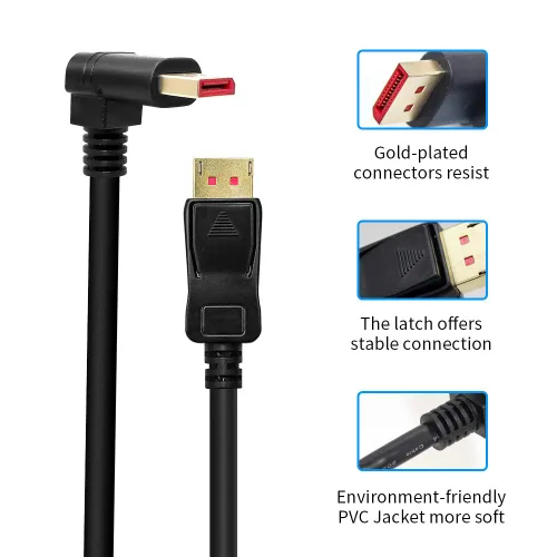 Vista 4 de 8K/60Hz, 4K/144Hz Displayport en ángulo recto 1.4 macho a cable macho 90 grados DP 1,4 macho a macho