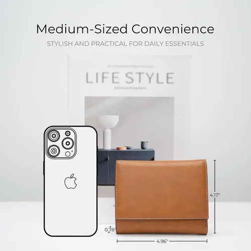 Vista 5 de Alldaily Billetera pequeña con bloqueo RFID de triple pliegue, billetera delgada para tarjetas de crédito con bolsillo con cremallera (marrón)