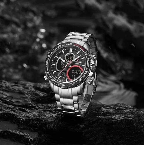 Vista 4 de NAVIFORCE Reloj analógico digital para hombre cronógrafo resistente al agua deportivo cuarzo relojes de negocios de acero inoxidable multifuncional
