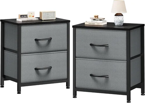 Vista 20 de Sweetcrispy - Mesita de noche pequeña con 2 cajones de tela, mesa auxiliar para dormitorio, para mesita de noche de 20 pulgadas de alto para Negro