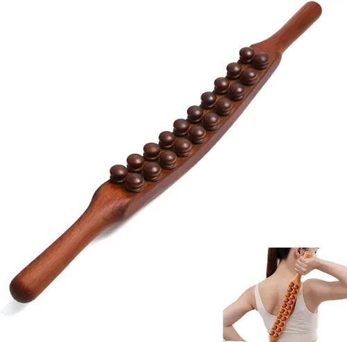 Vista 17 de Herramientas de masaje de madera Gua Sha, herramienta de paleta de drenaje linfático de 10 cuentas, herramienta de masaje de mano para esculpir