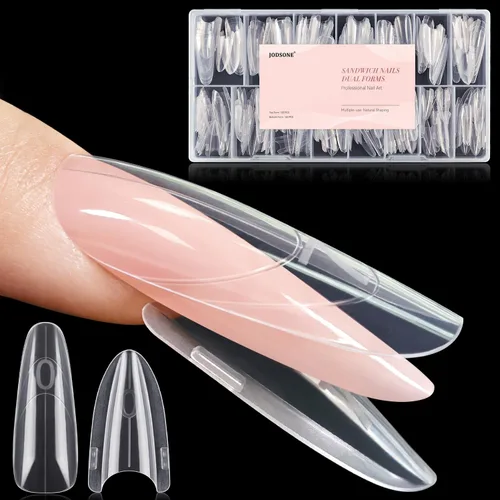 Vista 10 de JODSONE 240 uñas tipo sándwich de doble forma: formas de uñas largas reutilizables con líneas guía, 15 tamaños de molde de uñas para extensión