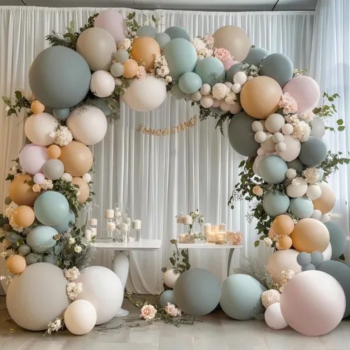 Vista 14 de Kit de Arco de Globos Azul Polvoriento Dorado, Kit de Arco de Globos Pastel de Doble Relleno Azul Claro Azul Oscuro Mezclilla Azul Pálido con Globos
