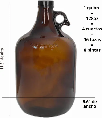 Vista 2 de Jarra de vidrio ámbar de 1 galón (128 oz) con tapa de 1.496 in