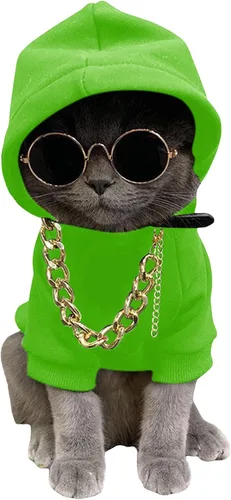 Vista 11 de QWINEE Set de 3 piezas de sudadera con capucha para perro y gato, disfraz para mascotas con collar y gafas de sol, ropa para cachorros, perros