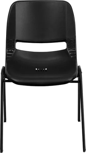 Vista 5 de EMMA + OLIVER Silla apilable ergonómica negra con marco negro y asiento de 16 pulgadas de alto