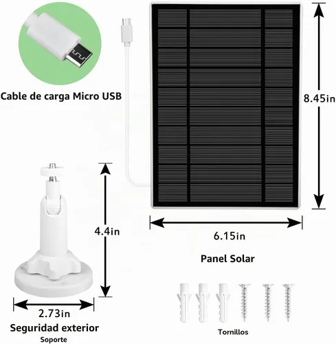Vista 3 de Panel solar de 6 W 5 V para cámara Wyze al aire libre v1/v2 y batería Cam Pro, puerto micro USB o USB tipo C IP65 impermeable, montaje ajustable