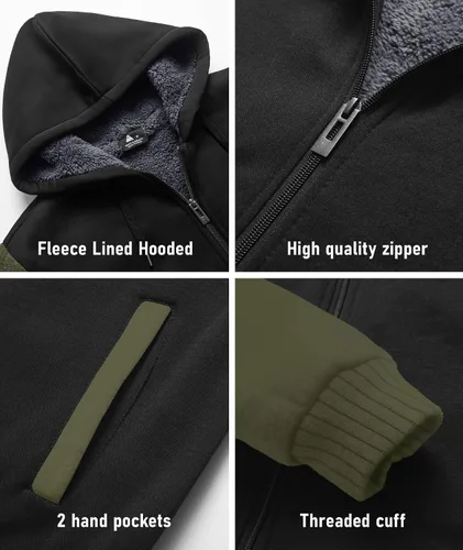 Vista 11 de SCODI Sudaderas con capucha para hombre, forro polar pesado, cremallera completa, forro de sherpa grueso, chaqueta con capucha