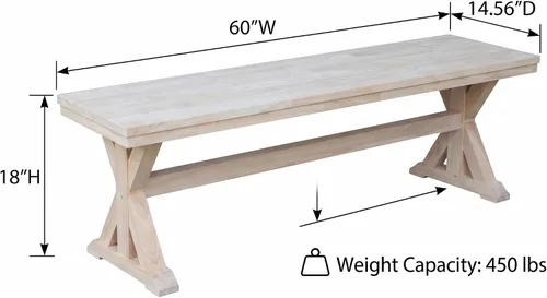 Vista 3 de International Concepts - Banco de entrada de madera maciza sin terminar de 60 pulgadas con superficie de bloque de carnicero, asiento de banco