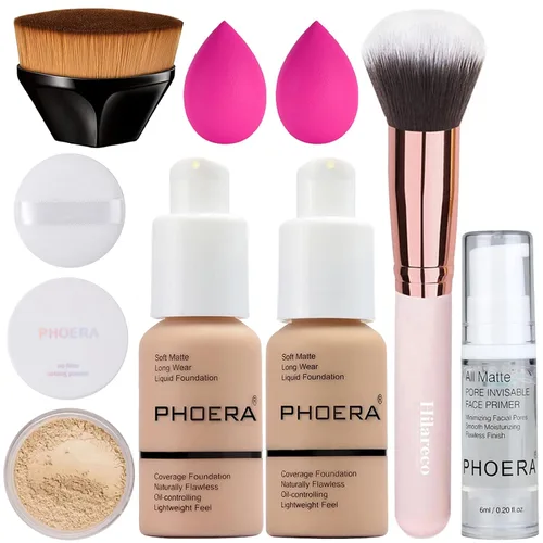 Vista 14 de PHOERA - Base de maquillaje de cobertura completa, base PHOERA, polvo PHOERA, juego de maquillaje PHOERA, brochas de maquillaje Kabuki, brocha