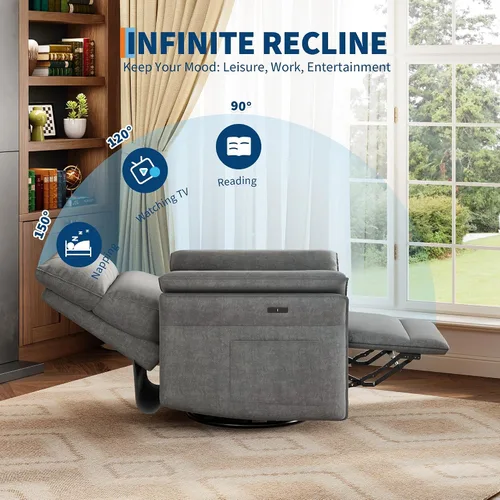 Vista 5 de Power Swivel Glider Recliner Chair, Chenille Grey