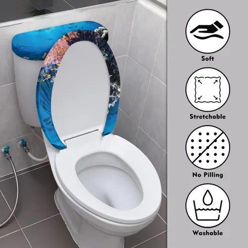 Vista 2 de Ystardream Juego de 2 fundas de inodoro y fundas de asiento de mar profundo, fundas de tapa de asiento de inodoro, fundas lavables para tanque