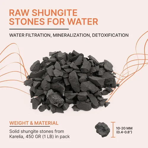 Vista 2 de Karelian Heritage Piedras de shungita crudas para purificación y filtrado de agua, 1 libra, cristal curativo crudo con propiedades antioxidantes