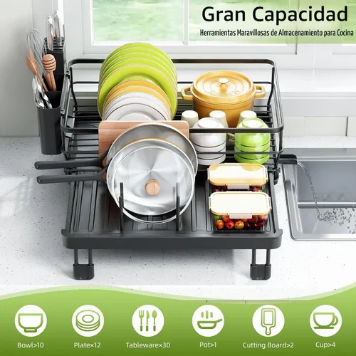 Vista 6 de TOOLF Escurridor extensible para encimera de cocina, color negro