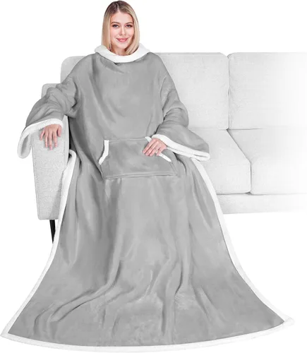 Vista 27 de PAVILIA Manta Sherpa Vestible con Mangas y Bolsillo, Manta Corporal Envolvente Gruesa de Felpa Acogedora para Adultos Mujeres Hombres, Regalo
