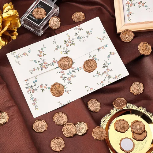 Vista 6 de CRASPIRE 50 calcomanías adhesivas para sellar cera con temática de Pascua, invitación de boda, sellos de sobre, calcomanías de cera prefabricadas