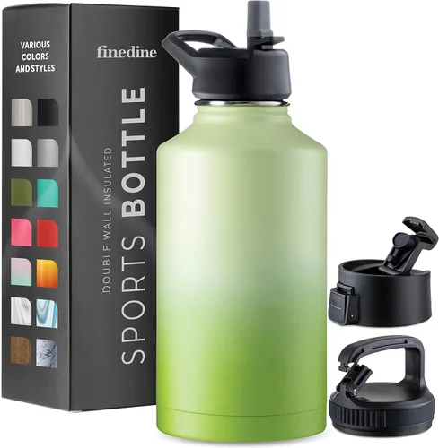 Vista 50 de FineDine Botellas de agua aisladas de triple pared con popote, botella de metal de acero inoxidable de 25 onzas con 3 tapas a prueba de fugas