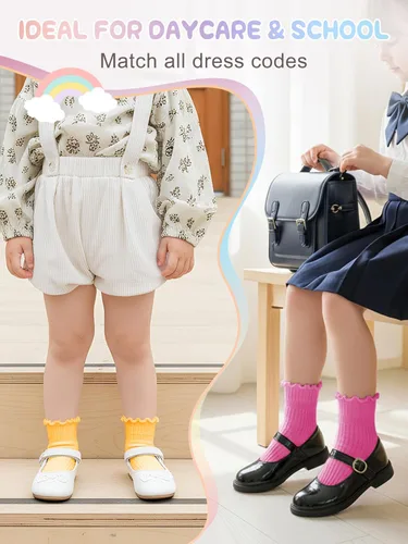 Vista 5 de Calcetines para niñas pequeñas, paquete de 12 calcetines de algodón para bright rainbow