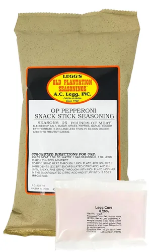Vista 2 de A.C. Legg, Inc. Pepperoni Snack Stick Condimento con paquete de cura, 16.75 onzas, Temporadas de hasta 25 libras, para cerdo, carne de res y caza