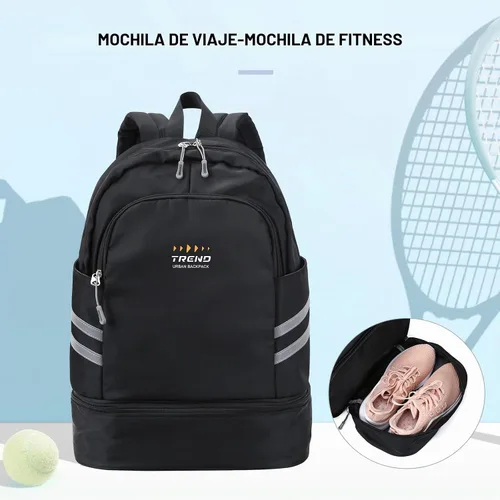 Vista 7 de SYCNB Mochila de gimnasio para mujer con compartimento para zapatos Negro