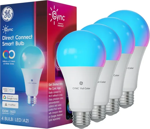 Vista 10 de Cync GE Direct Connect - Bombillas LED inteligentes A21, luces inteligentes que cambian de color, compatibles con la materia, compatibles con Alexa