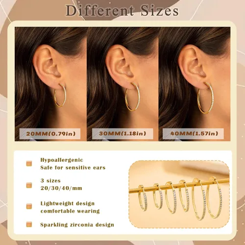 Vista 4 de Gold/Silver Plated Hoops Earrings For Women Hypoallergenic Oro 30 mm.