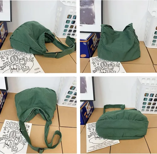 Vista 3 de TUPIRIYN Bolso cruzado de lona para mujer, bolso de hombro casual, color sólido, bolso de compras grande, bolso de mensajero, unisex