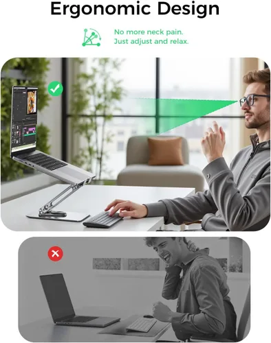 Vista 4 de MAGIC JOHN Soporte ajustable para laptop para escritorio, soporte elevador plegable giratorio de 360°, diseño ergonómico, soporte para computadora