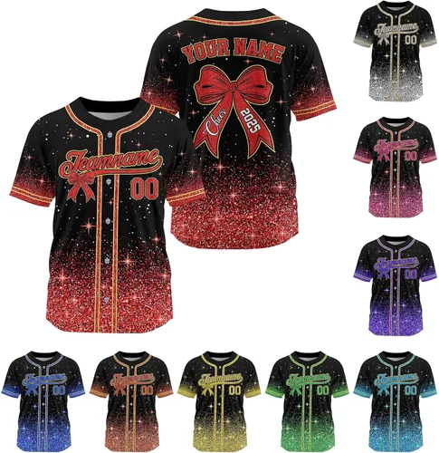 Vista 16 de Camiseta de béisbol de uniforme de animadora personalizada, camiseta de animadora para niñas, mujeres, jóvenes, niños, camiseta con purpurina