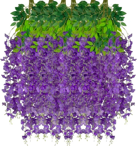 Vista 33 de Paquete de 5 guirnaldas de flores colgantes de glicina rosa, enredaderas de flores artificiales de 3.77 pies, glicinia falsa, guirnalda colgante