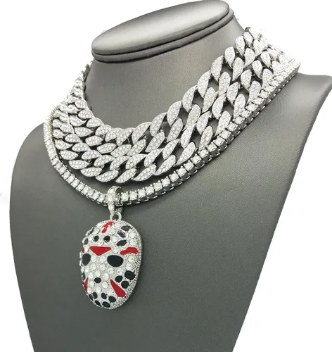 Vista 5 de Collar de cadena de eslabones cubanos para hombre con diseño de rapero con 1 fila de circonitas cúbicas