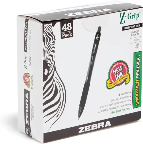 Vista 19 de Zebra Pen Z-Grip - Bolígrafo retráctil de punta media, 3/64 pulgadas, tinta negra, 12