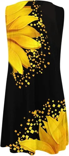 Vista 4 de Vestidos sin mangas para mujer, vestido de playa con estampado floral de moda, cuello redondo, dobladillo irregular