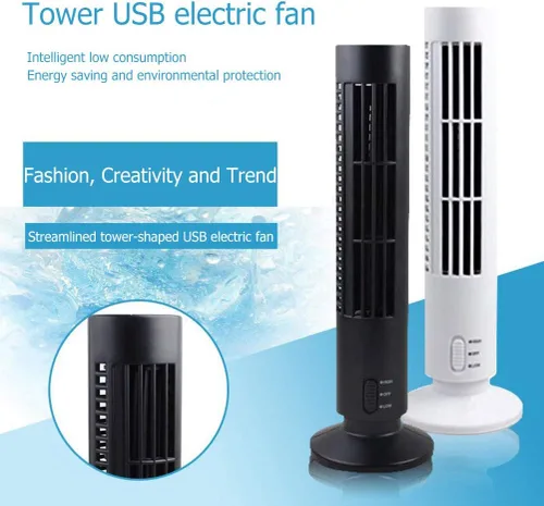 Vista 2 de Ventilador de torre oscilante, enfriador de aire portátil vertical sin aspas, ventilador de aire acondicionado de escritorio USB, mini ventilador