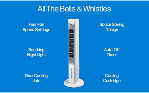 Vista 6 de Arctic Air Tower+ - Enfriador evaporativo para interiores con función de ventilador oscilante y silenciosa, temporizador de apagado automático, 4