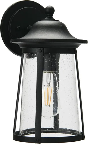 Vista 7 de Luz de exterior de metal y vidrio semillado Portside para exteriores, negro mate