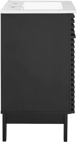 Vista 3 de Modway Render - Mueble de baño de estilo moderno de mediados de siglo con lavabo, color blanco y negro Negro blanco