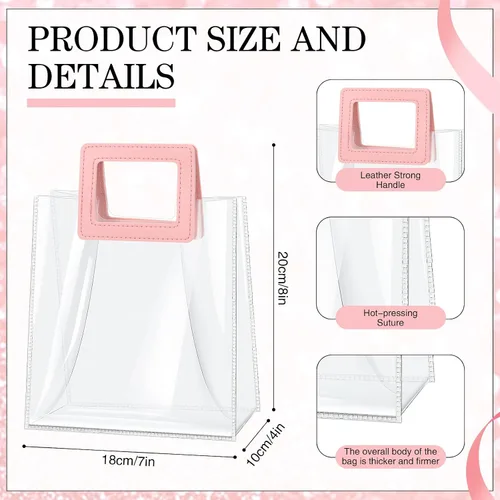 Vista 3 de Fulmoon 12 bolsas de regalo transparentes con asa y cinta transparente, bolsa de regalo de PVC transparente reutilizable para despedida de soltera