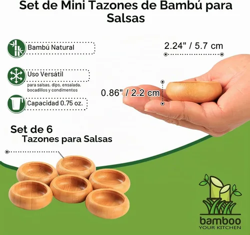 Vista 3 de Juego de Mini Cuencos, Platos de Salsa de Bambú para Mojar Aperitivos/Salsas/Nueces, Cuenco de Mezcla de Mascarilla Facial de Madera de Bambú
