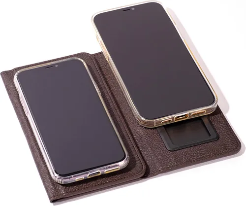 Vista 10 de Funda Duo para 2 teléfonos Funda de cuero de alta calidad multiusos para teléfono celular, cartera para teléfono celular Variación plegable