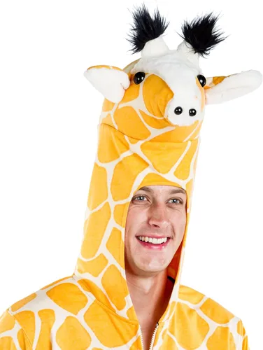 Vista 3 de Tipsy Elves Divertido disfraz de jirafa de Halloween con capucha estilo animal de peluche para hombre