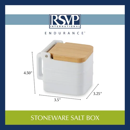 Vista 12 de RSVP International Colección de cocina de gres blanco, caja de sal, 4.5x3.25x3.5
