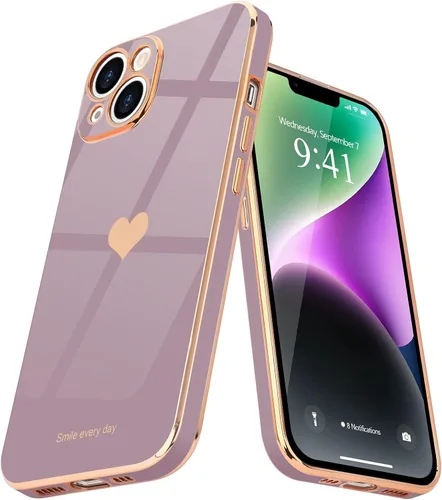 Vista 11 de Teageo - Funda para iPhone 14 Plus para mujeres y niñas, diseño de corazón de amor, color negro Luxury Plating Soft Bling Back Cover Raised Full