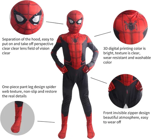 Vista 2 de Disfraz de arañas para niños, disfraz de superhéroe 3D, disfraz de elastano para niños, fiesta de Navidad