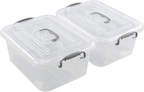 Vista 7 de Caja de cierre de almacenamiento transparente de 8 L, paquete de 2 contenedores de almacenamiento con tapa de plástico